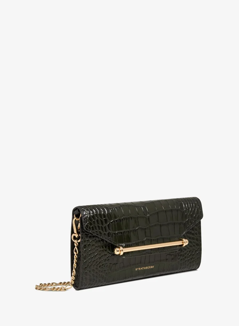 Strathberry  Multrees Wallet on a Chain in Embossed Croc Forest for Women | Best Price UAE